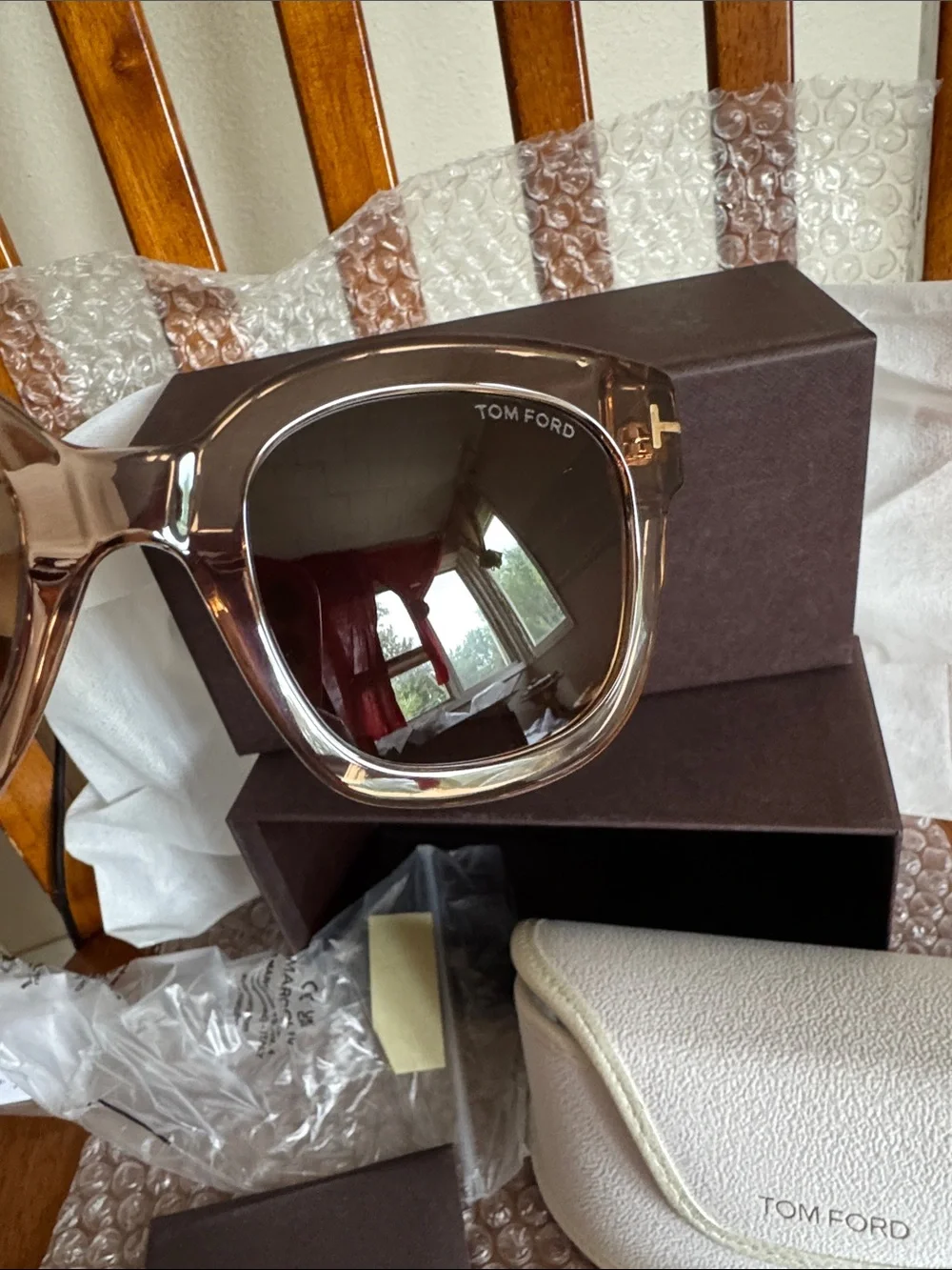 Tom Ford Women's Beige Frame Sunglasses with Brown Gradient Lenses
